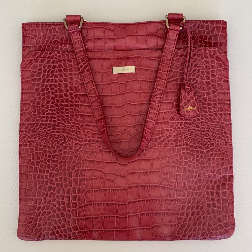 Cole Haan Pink Croc Leather Tote Handbag